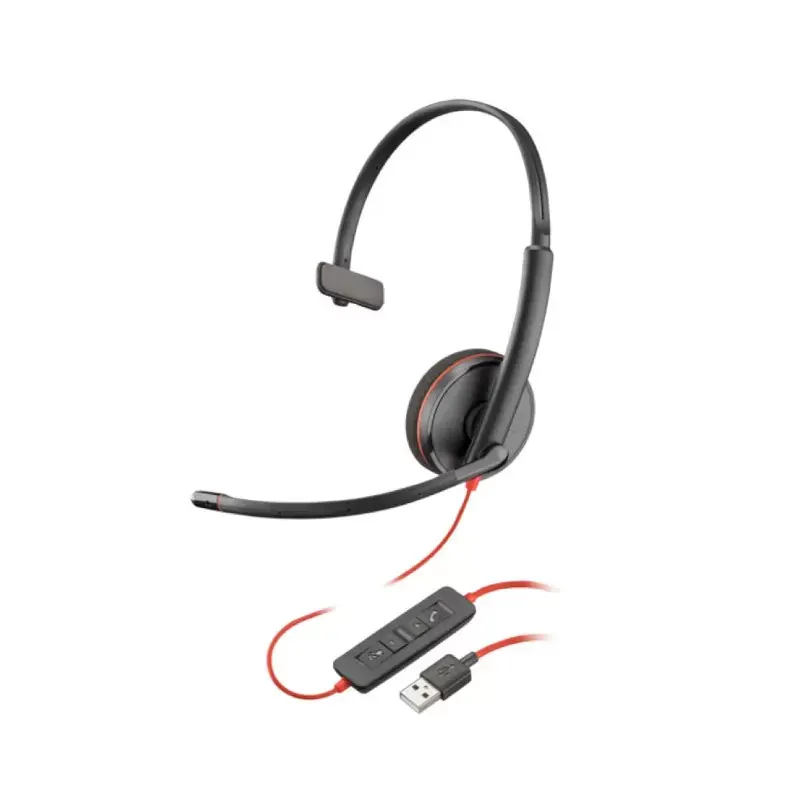 DIADEMA POLY BLACKWIRE 3210 MONOAURAL – USB C – CON MICROFONO – PERMITE CONTROLAR EL VOLUMEN – 8X214A6