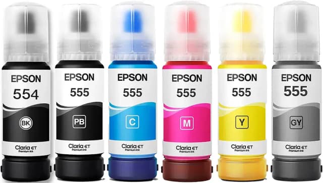 BOTELLA TINTA EPSON T555 L8160 / L8180 70ML NEGRA, CYAN, MAGENTA. AMARILLO Y GRIS