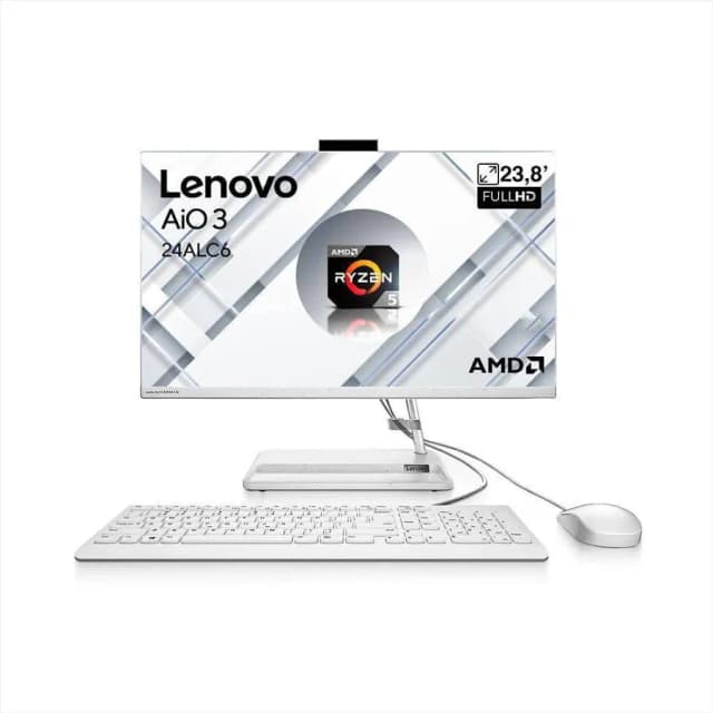 TODO EN UNO LENOVO 3 24ALC6 – AMD RYZEN 5 7430U – 8GB DDR4 – 256GB SSD – PANTALLA 23,8″ FHD – NO DVD – RJ45 – FREEDOS – BLANCO – F0G1014PLD