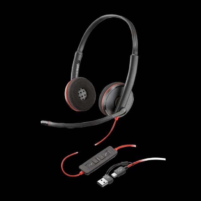 DIADEMA POLY BLACKWIRE 3220 – USB C – CON MICROFONO – PERMITE CONTROLAR EL VOLUMEN – 8X228A6