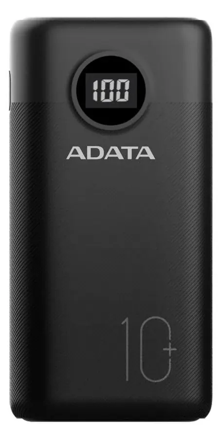 POWER BANK ADATA P10000QCD – CARGA RAPIDA – 10000MAH – 2 PUERTOS USB – 1 TIPO C – PANTALLA INDICADORA DE CARGA – NEGRO
