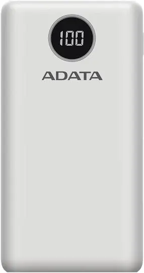 POWER BANK ADATA P20000QCD – CARGA RAPIDA – 20000MAH – 2 PUERTOS USB – 1 TIPO C – PANTALLA INDICADORA DE CARGA – BLANCA