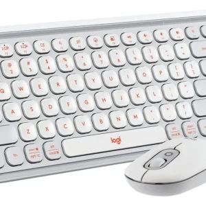 COMBO TECLADO Y MOUSE LOGITECH POP ICON – INALAMBRICO – BLUETOOTH – SILENCIOSO – TECLAS DE ACCION Y PERSONALIZABLES – BLANCO Y NARANJA