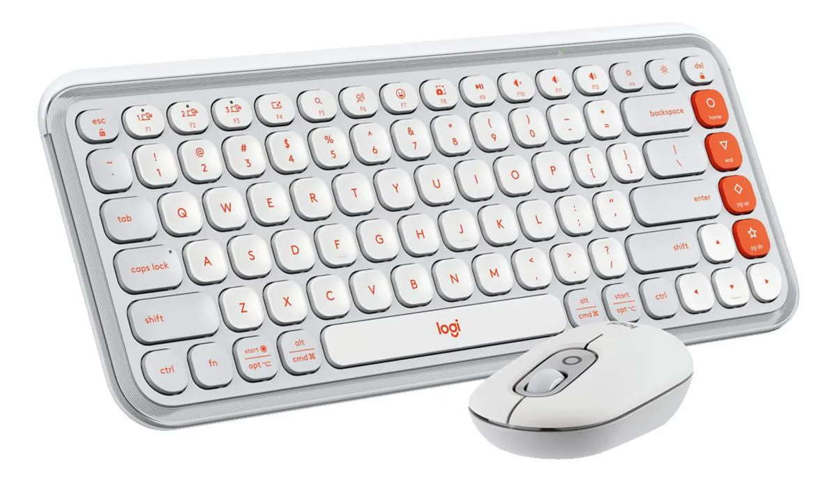 COMBO TECLADO Y MOUSE LOGITECH POP ICON - INALAMBRICO - BLUETOOTH - SILENCIOSO - TECLAS DE ACCION Y PERSONALIZABLES - BLANCO Y NARANJA