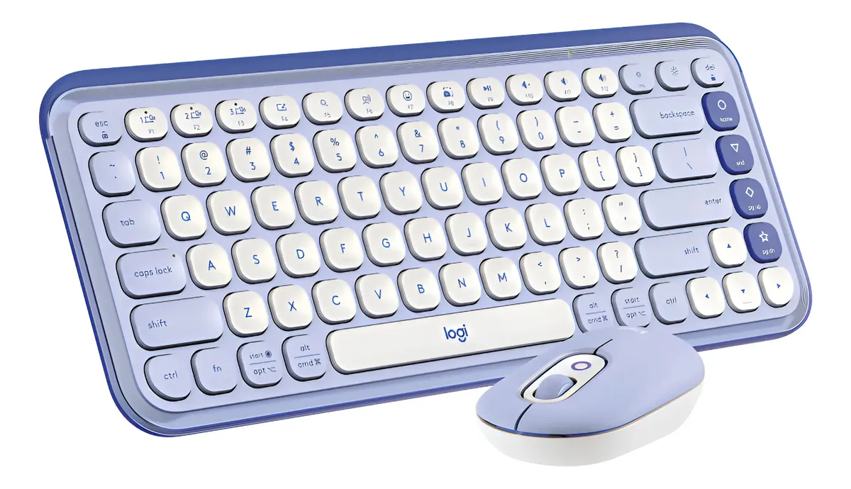 COMBO TECLADO Y MOUSE LOGITECH POP ICON - INALAMBRICO - BLUETOOTH - SILENCIOSO - TECLAS DE ACCION Y PERSONALIZABLES - LILA Y BLANCO