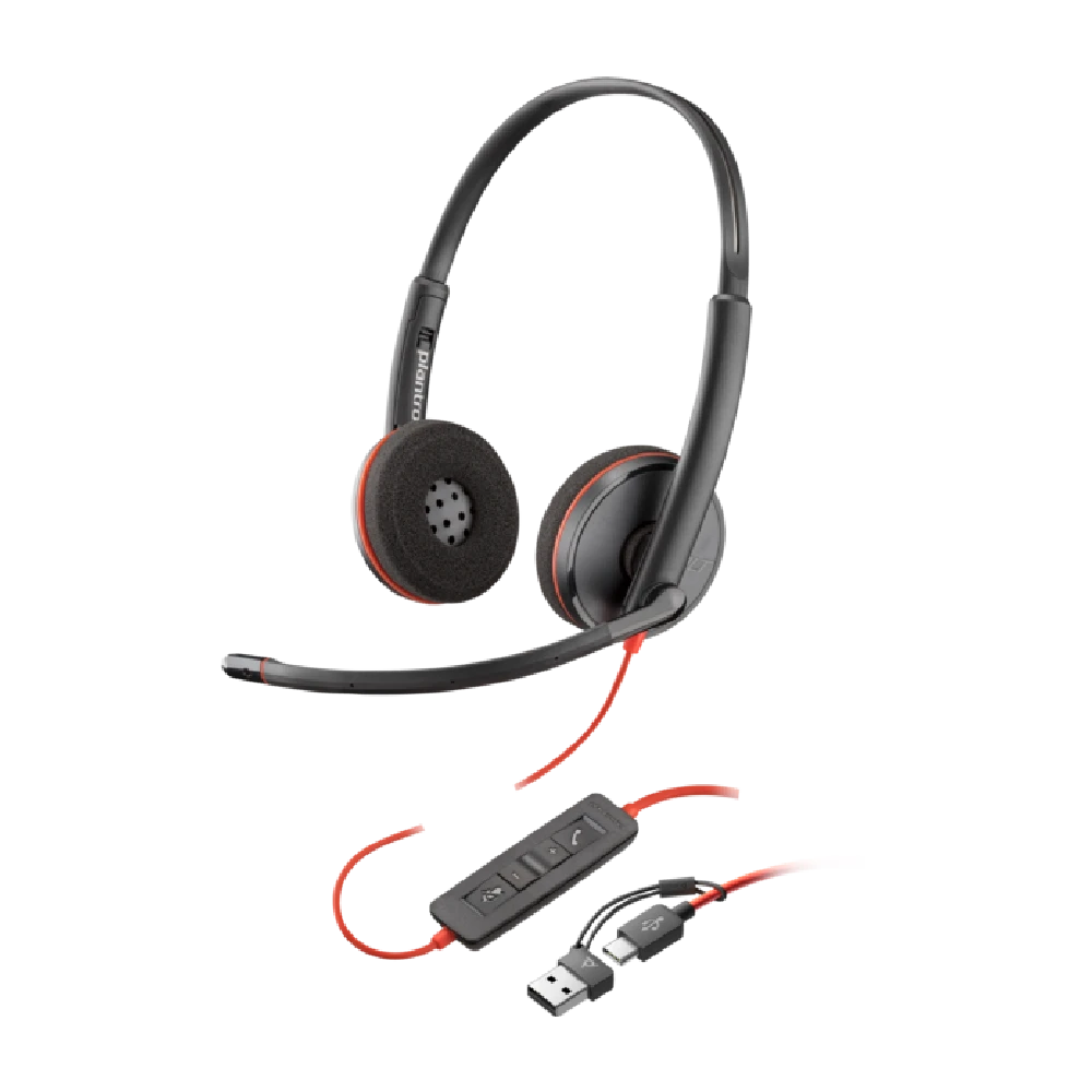 DIADEMA POLY BLACKWIRE 3220 - USB C - CON MICROFONO - PERMITE CONTROLAR EL VOLUMEN - 8X228A6