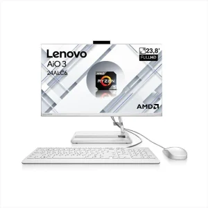 TODO EN UNO LENOVO 3 24ALC6 – AMD RYZEN 5 7430U – 8GB DDR4  – 256GB SSD – PANTALLA 23,8″ FHD – NO DVD – RJ45 – FREEDOS – BLANCO – F0G1014PLD