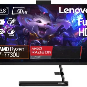 TODO EN UNO LENOVO 3 24ALC6 – AMD RYZEN 7 7730U – 8GB DDR4 – 512GB SSD – PANTALLA 23,8″ FHD – NO DVD – HDMI – RJ45 – FREEDOS – NEGRO – F0G1010KLD