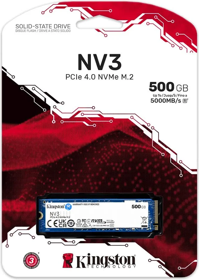 DISCO DE ESTADO SOLIDO KINGSTON NV3 500GB - M.2 PCI EXPRESS NVME GEN 4X4 - LECTURA 5.000 MB/S - ESCRITURA 3.000 MB/S