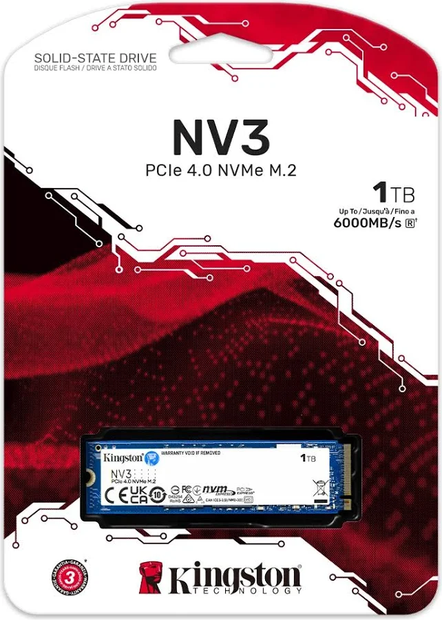 DISCO DE ESTADO SOLIDO KINGSTON NV3 1000GB - M.2 PCI EXPRESS NVME GEN 4X4 - LECTURA 6.000 MB/S - ESCRITURA 4.000 MB/S