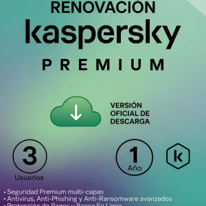 RENOVACION LICENCIA KASPERSKY PREMIUM 3 USUARIOS (12 MESES)