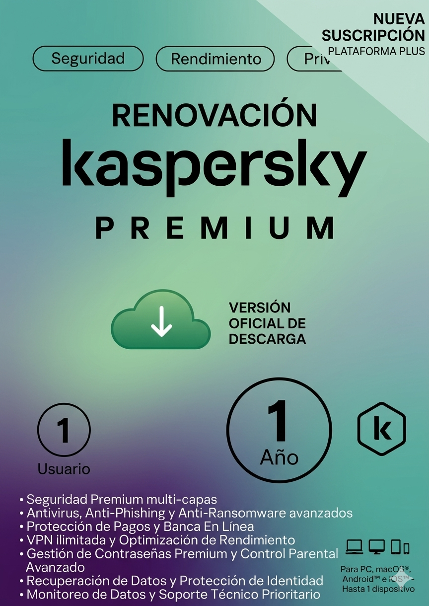 RENOVACION LICENCIA KASPERSKY PREMIUM 1 USUARIO (12 MESES)