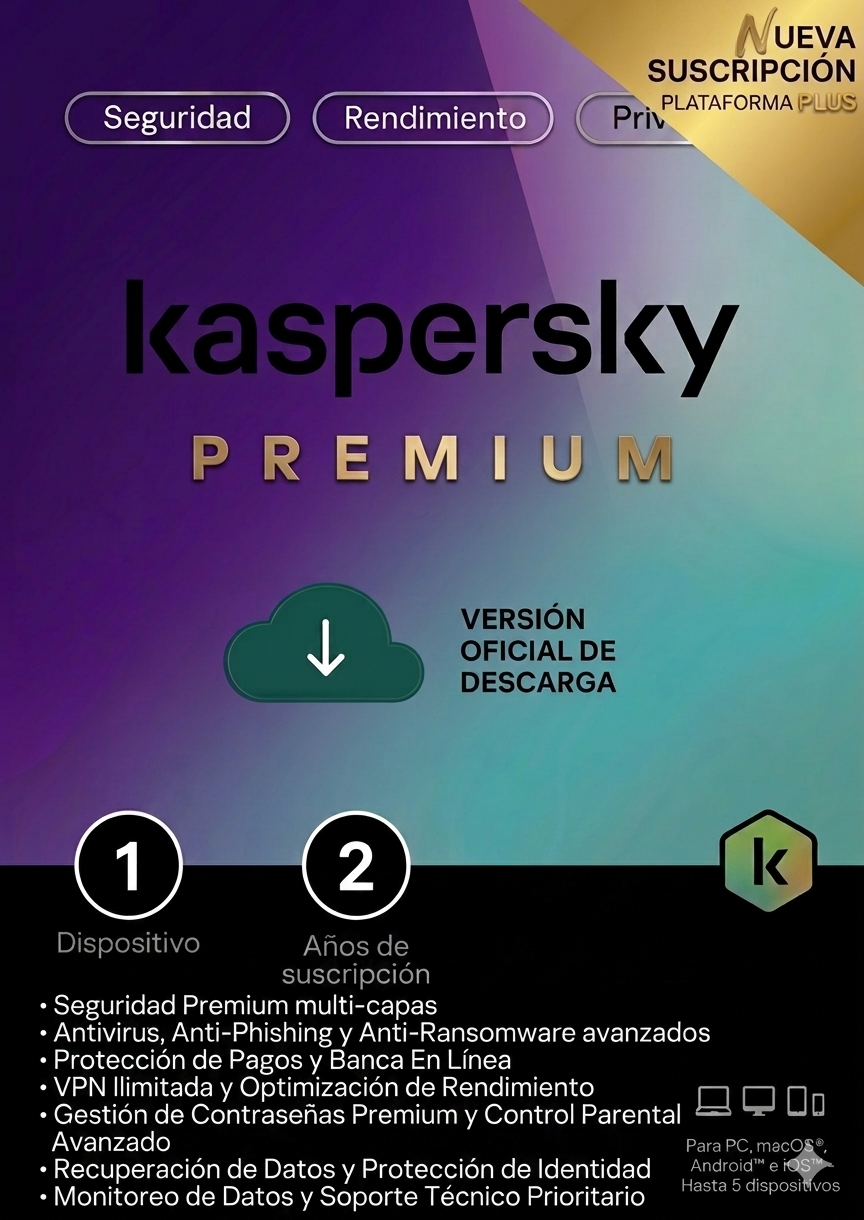 LICENCIA KASPERSKY PREMIUM 1 USUARIO (24 MESES)