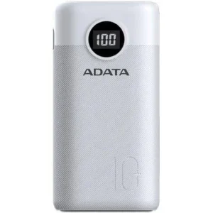 POWER BANK ADATA P10000QCD – CARGA RAPIDA – 10000MAH – 2 PUERTOS USB – 1 TIPO C – PANTALLA INDICADORA DE CARGA – BLANCA